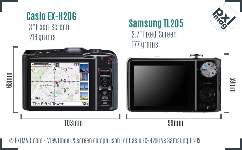 Casio EX-H20G vs Samsung TL205 Screen and Viewfinder comparison