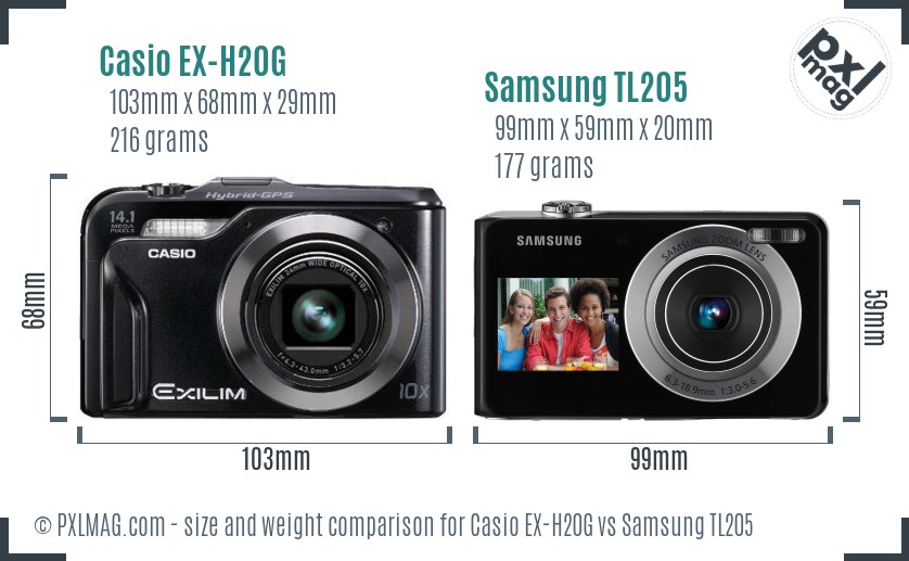 Casio EX-H20G vs Samsung TL205 size comparison