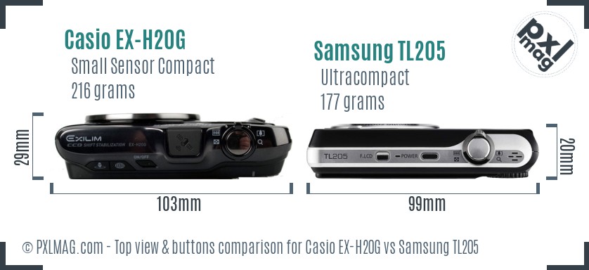 Casio EX-H20G vs Samsung TL205 top view buttons comparison