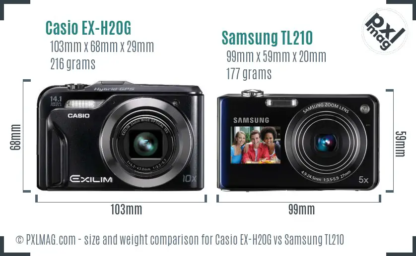 Casio EX-H20G vs Samsung TL210 size comparison