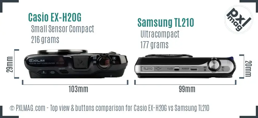 Casio EX-H20G vs Samsung TL210 top view buttons comparison