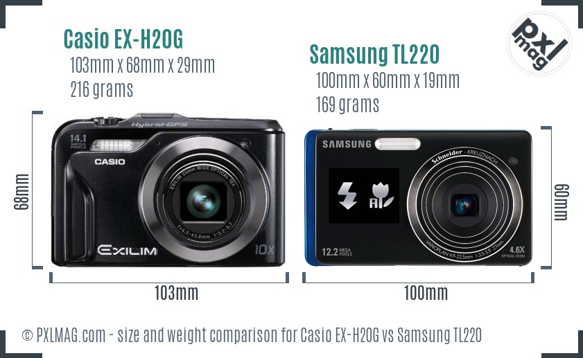 Casio EX-H20G vs Samsung TL220 size comparison