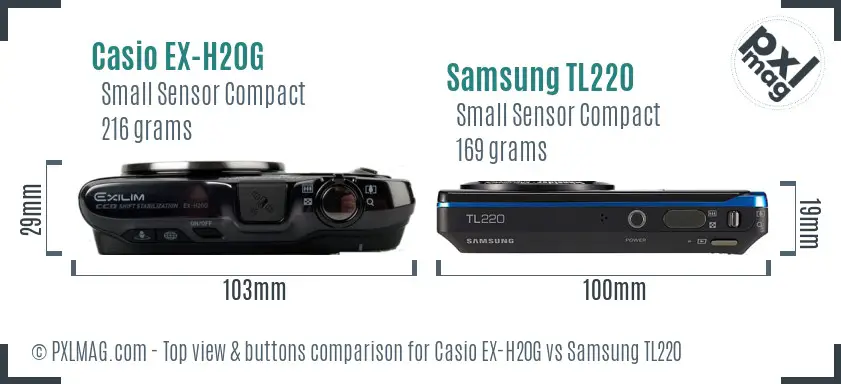 Casio EX-H20G vs Samsung TL220 top view buttons comparison