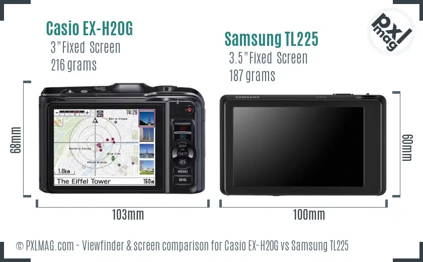 Casio EX-H20G vs Samsung TL225 Screen and Viewfinder comparison