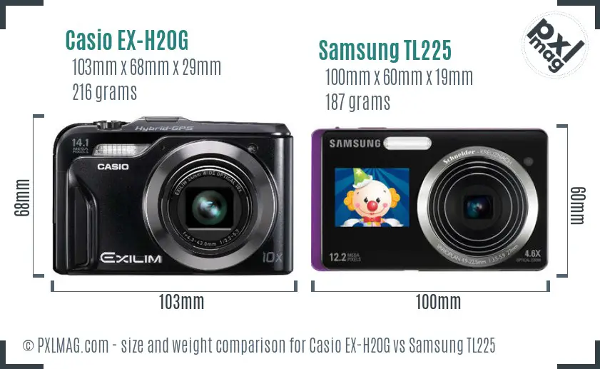 Casio EX-H20G vs Samsung TL225 size comparison