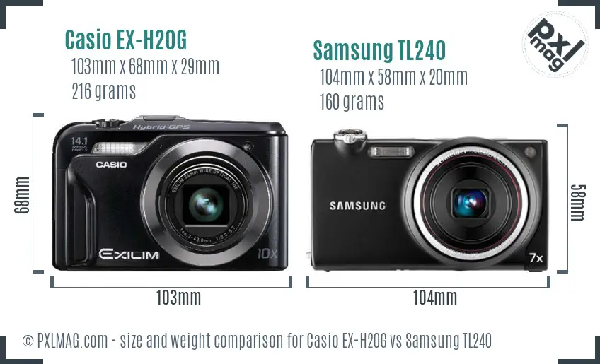 Casio EX-H20G vs Samsung TL240 size comparison