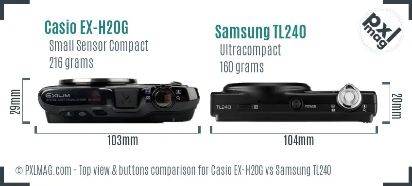 Casio EX-H20G vs Samsung TL240 top view buttons comparison