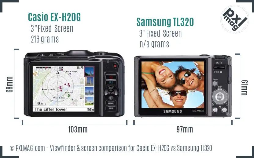 Casio EX-H20G vs Samsung TL320 Screen and Viewfinder comparison