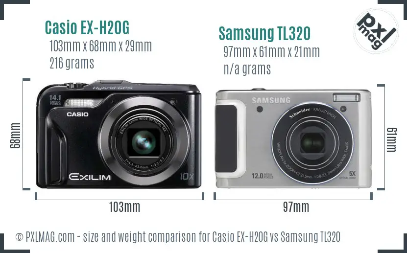 Casio EX-H20G vs Samsung TL320 size comparison