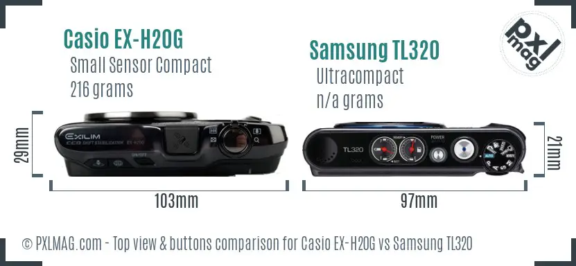 Casio EX-H20G vs Samsung TL320 top view buttons comparison