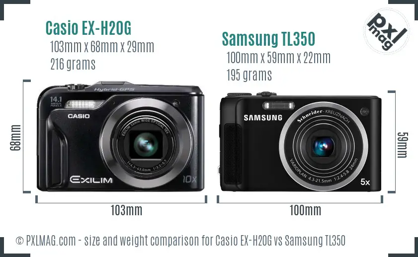 Casio EX-H20G vs Samsung TL350 size comparison