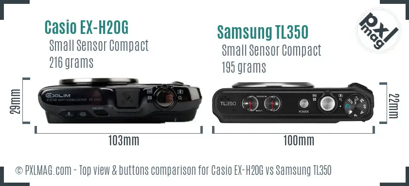 Casio EX-H20G vs Samsung TL350 top view buttons comparison
