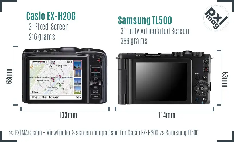Casio EX-H20G vs Samsung TL500 Screen and Viewfinder comparison