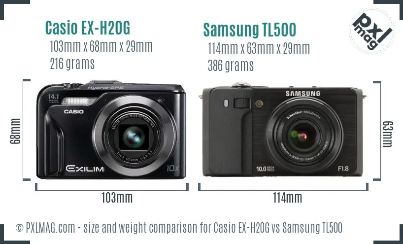 Casio EX-H20G vs Samsung TL500 size comparison