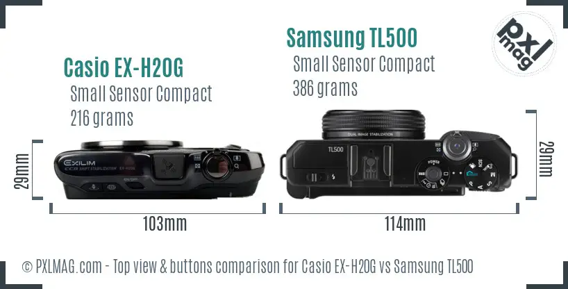 Casio EX-H20G vs Samsung TL500 top view buttons comparison