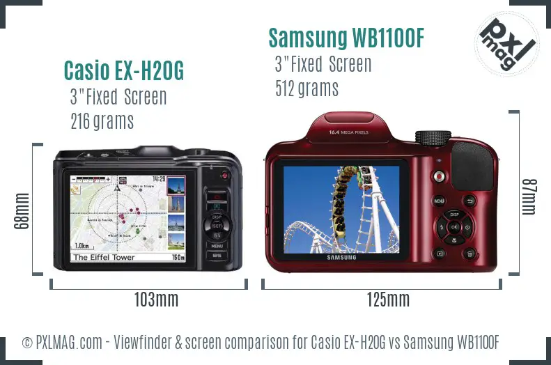 Casio EX-H20G vs Samsung WB1100F Screen and Viewfinder comparison