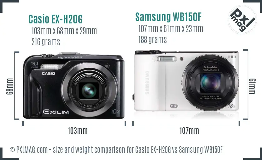 Casio EX-H20G vs Samsung WB150F size comparison
