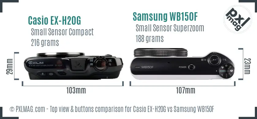 Casio EX-H20G vs Samsung WB150F top view buttons comparison