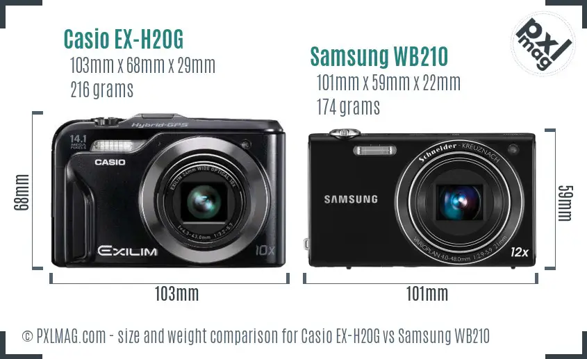 Casio EX-H20G vs Samsung WB210 size comparison