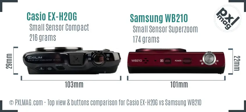Casio EX-H20G vs Samsung WB210 top view buttons comparison