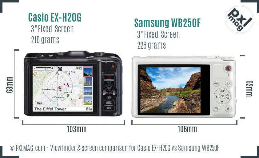 Casio EX-H20G vs Samsung WB250F Screen and Viewfinder comparison
