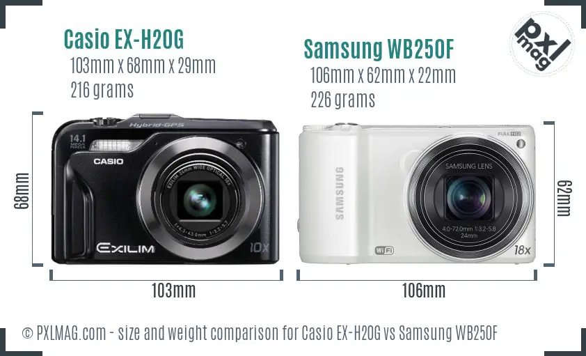 Casio EX-H20G vs Samsung WB250F size comparison