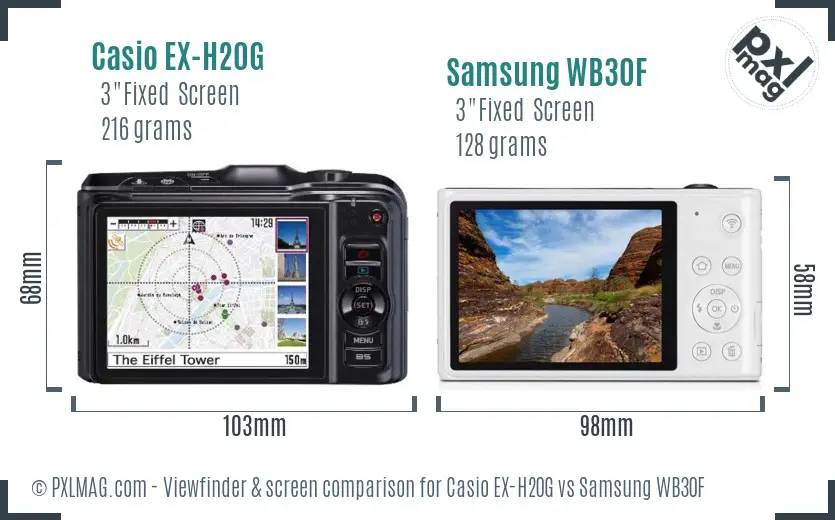 Casio EX-H20G vs Samsung WB30F Screen and Viewfinder comparison