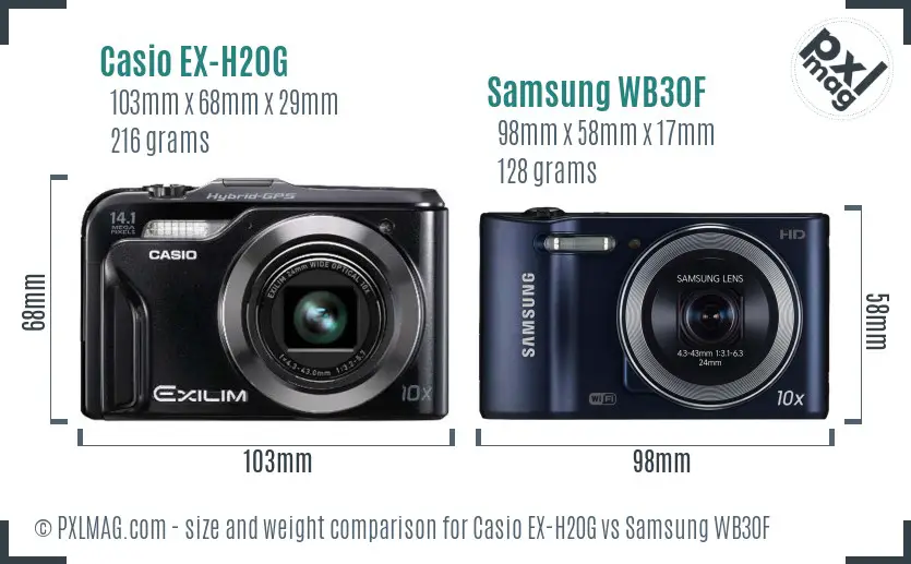 Casio EX-H20G vs Samsung WB30F size comparison