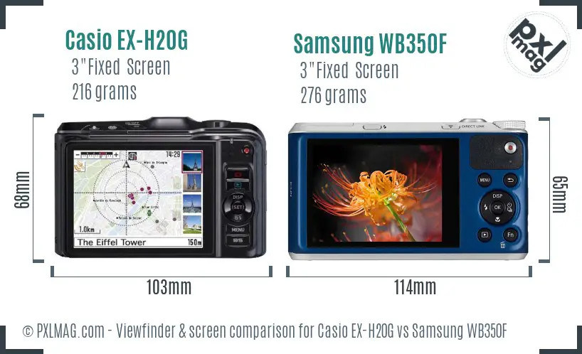 Casio EX-H20G vs Samsung WB350F Screen and Viewfinder comparison