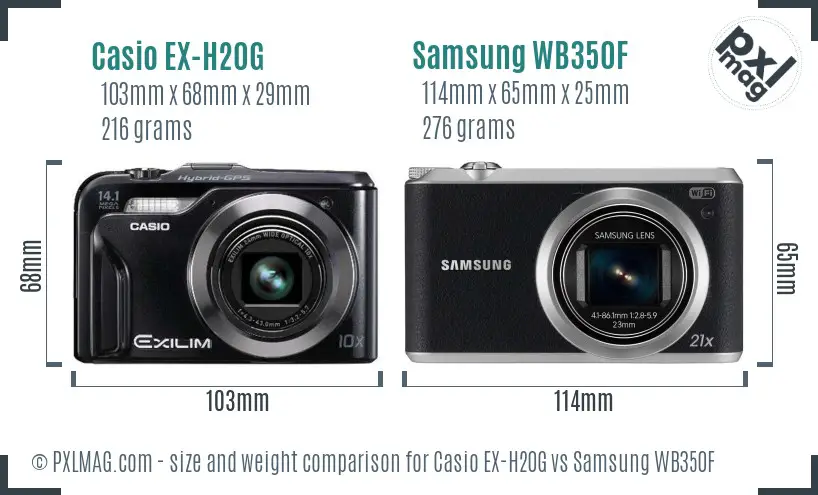 Casio EX-H20G vs Samsung WB350F size comparison