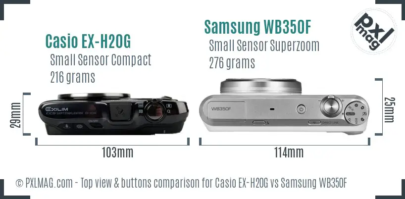 Casio EX-H20G vs Samsung WB350F top view buttons comparison