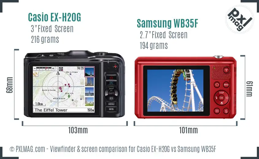 Casio EX-H20G vs Samsung WB35F Screen and Viewfinder comparison