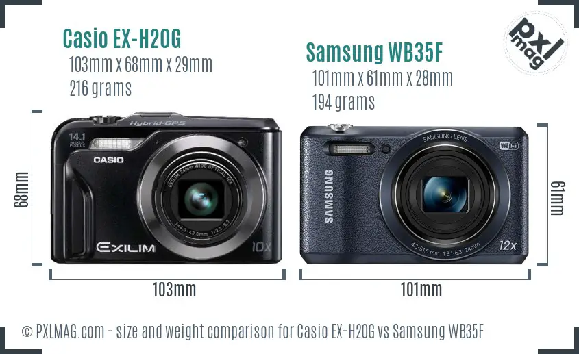 Casio EX-H20G vs Samsung WB35F size comparison