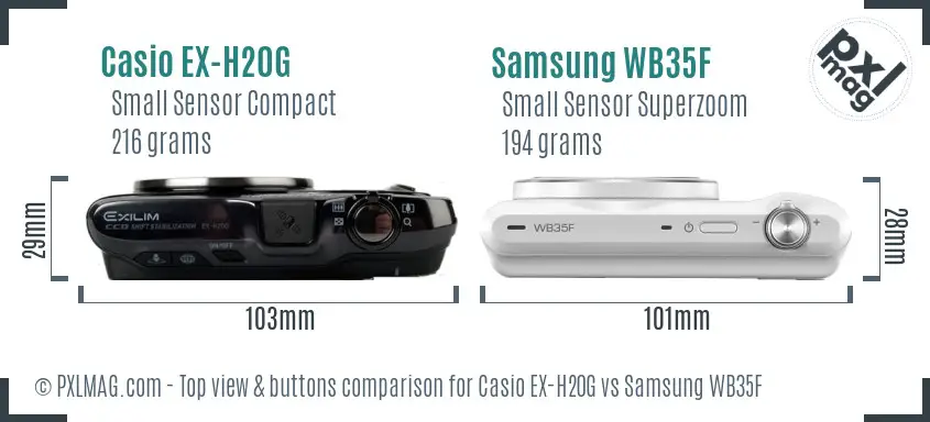 Casio EX-H20G vs Samsung WB35F top view buttons comparison