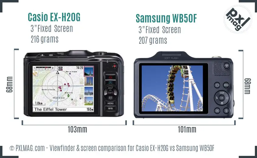 Casio EX-H20G vs Samsung WB50F Screen and Viewfinder comparison