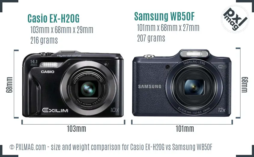 Casio EX-H20G vs Samsung WB50F size comparison