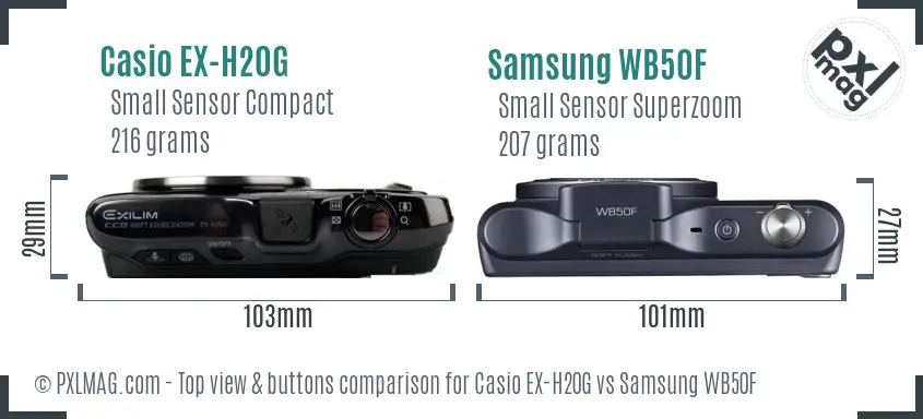 Casio EX-H20G vs Samsung WB50F top view buttons comparison