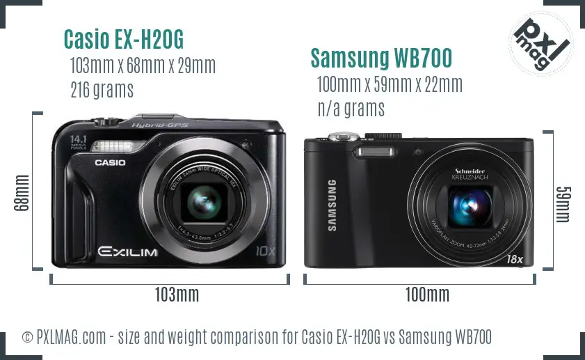 Casio EX-H20G vs Samsung WB700 size comparison