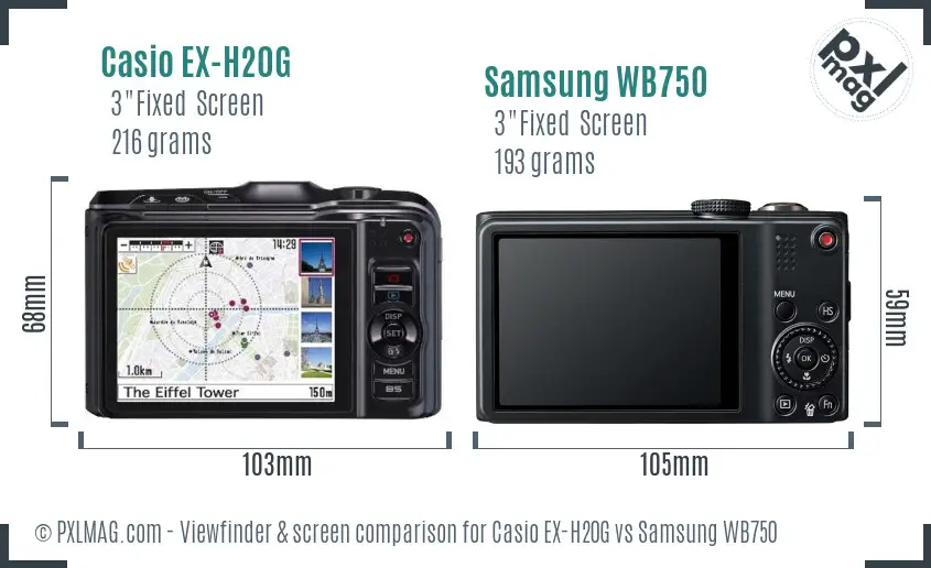 Casio EX-H20G vs Samsung WB750 Screen and Viewfinder comparison