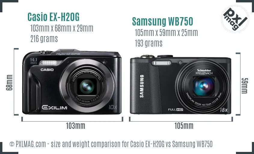 Casio EX-H20G vs Samsung WB750 size comparison