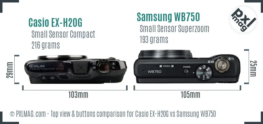 Casio EX-H20G vs Samsung WB750 top view buttons comparison