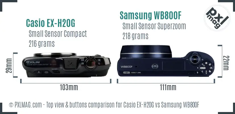 Casio EX-H20G vs Samsung WB800F top view buttons comparison