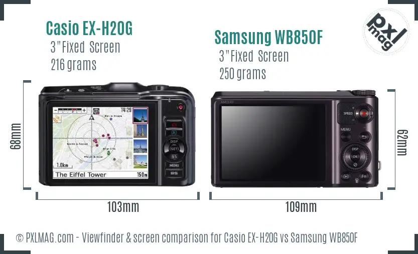 Casio EX-H20G vs Samsung WB850F Screen and Viewfinder comparison