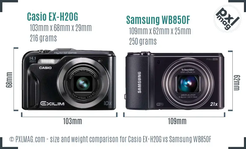 Casio EX-H20G vs Samsung WB850F size comparison