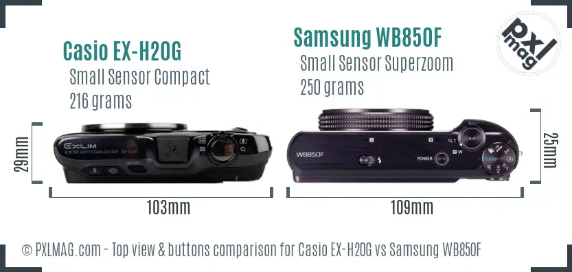 Casio EX-H20G vs Samsung WB850F top view buttons comparison