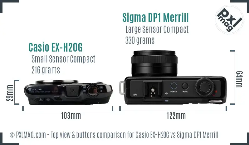 Casio EX-H20G vs Sigma DP1 Merrill top view buttons comparison