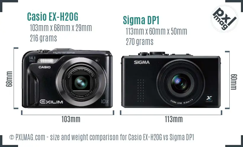 Casio EX-H20G vs Sigma DP1 size comparison