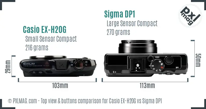 Casio EX-H20G vs Sigma DP1 top view buttons comparison