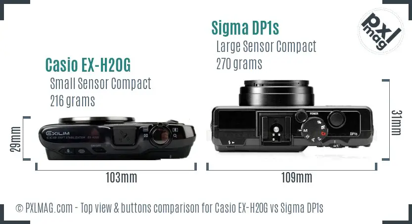 Casio EX-H20G vs Sigma DP1s top view buttons comparison