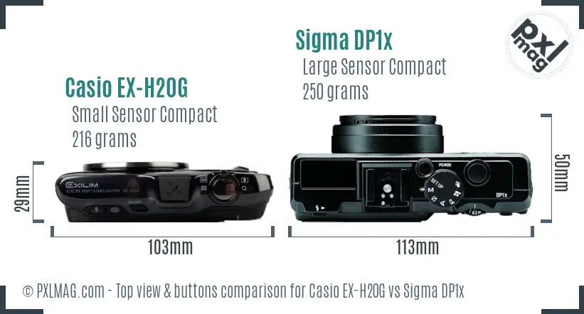 Casio EX-H20G vs Sigma DP1x top view buttons comparison